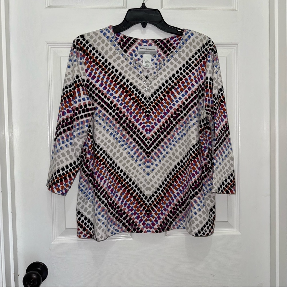 Alfred Dunner Red and Black 3/4 Sleeve Blouse - Picture 2 of 11